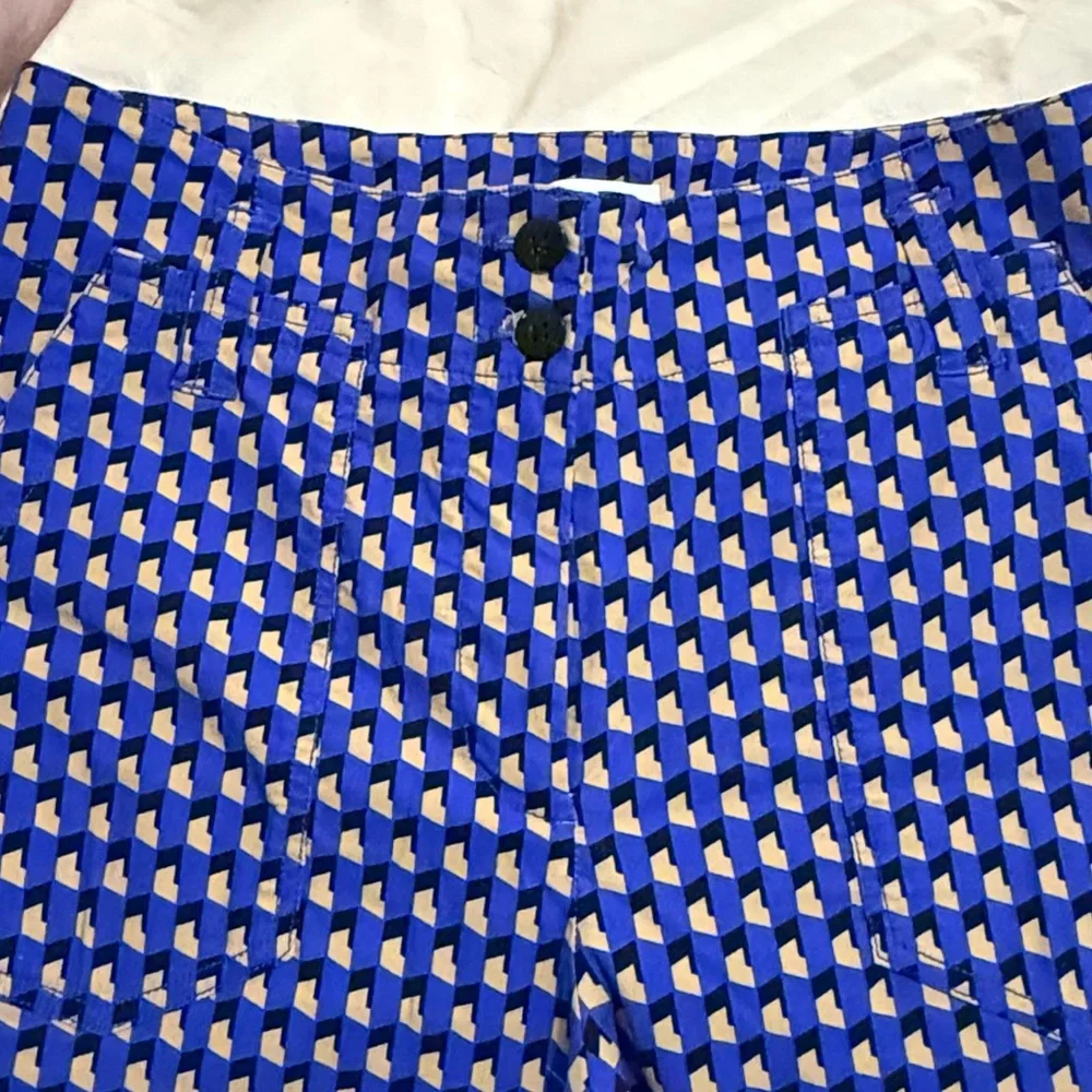 Maeve Blue and Tan Geometric Flare Pants - Picture 4 of 8